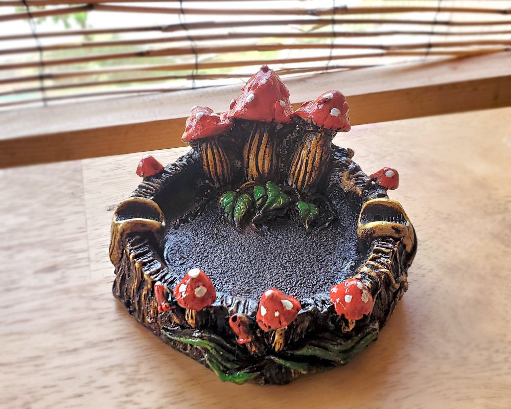 Mushroom Ash Tray Round Tall Cigarette Burner Incense Stick Etsy