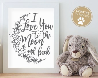 I Love You to the Moon and Back SVG Cut File |baby svg | Silhouette | DXF || cricut cut file | Nursery SVG | Cricut svg | Floral Moon svg