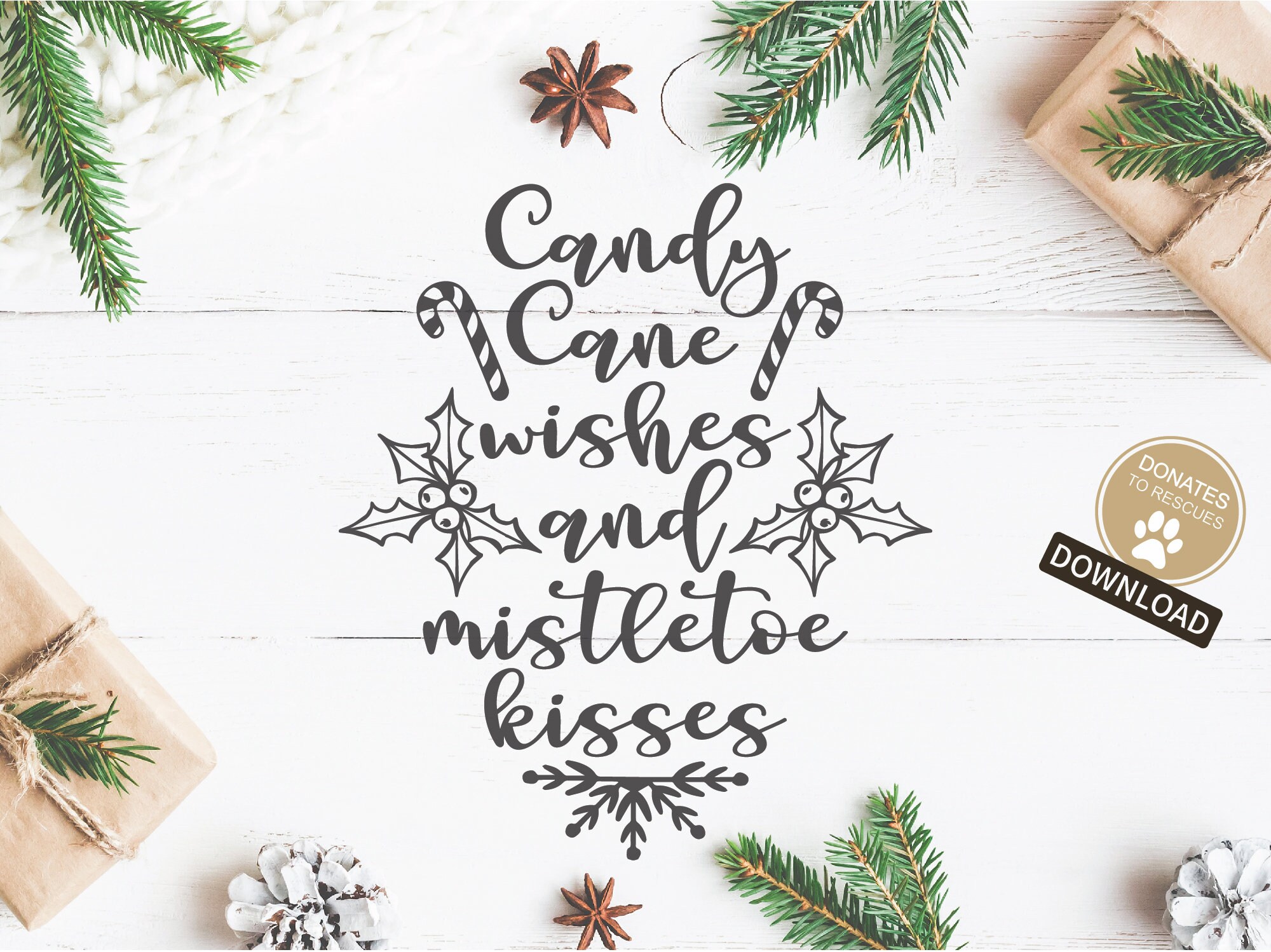 Candy Cane Wishes and Mistletoe Kisses SVG Christmas SVG Etsy