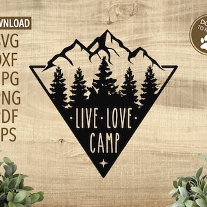 Viva, ame, acampe SVG | Cricut, silhueta e mais | camping svg, campista svg, glamping svg | ao ar livre svg | aventura svg | arquivo de corte cricut