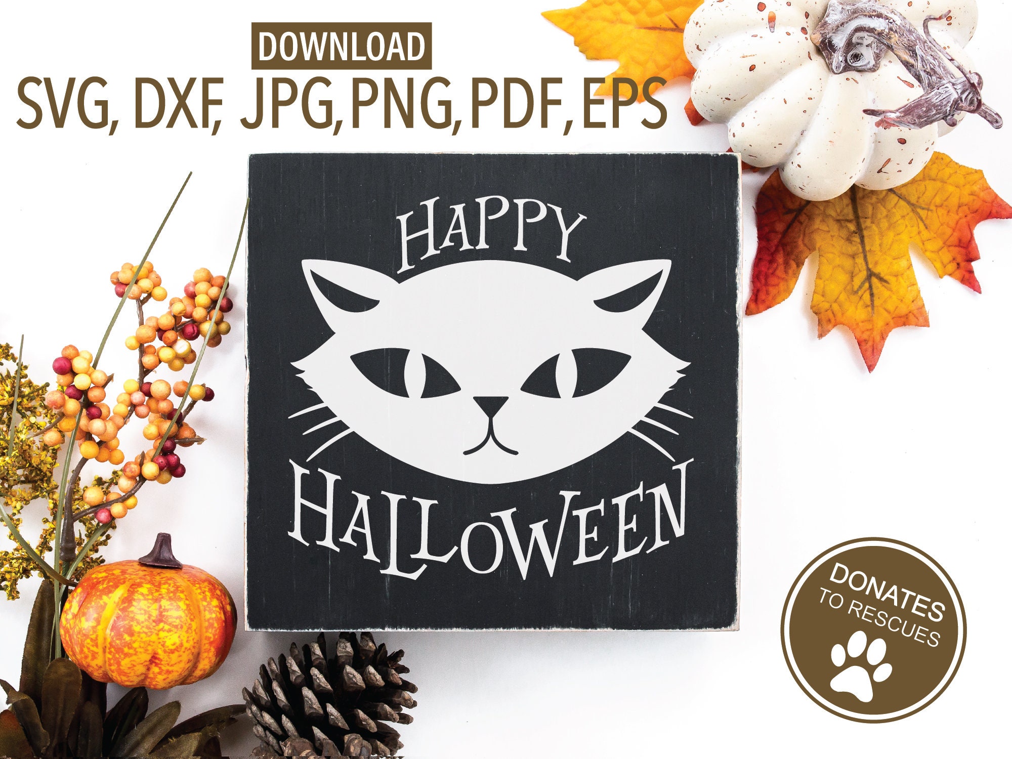 Happy Halloween Black Cat Face SVG Happy Halloween Svg | Etsy