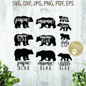 Dessins de la famille Bear SVG (fr) Dxf - France Papa Bear Svg - France Mama Bear Svg - France Bébé Ours svg - France Little Bear Svg - France Png et Eps Téléchargement Cricut - Plus