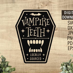 Etiqueta de Halloween con dientes de vampiro SVG / Divertido SVG de Halloween / Cricut, Silhouette + More / Archivo de corte de Halloween / SVG de vampiro / SVG de dientes de vampiro