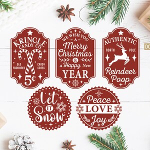 Christmas Label SVG Bundle | Cricut, Silhouette + More | Christmas svg | Peace love joy svg | Let it snow svg | Candy canes svg | winter svg