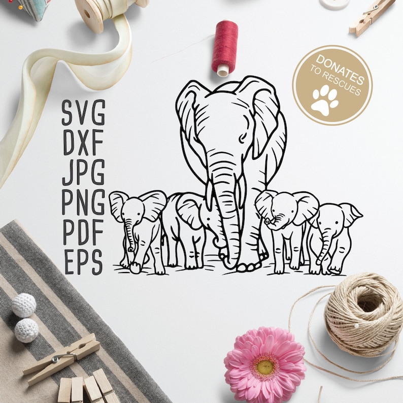 Download Mama and Four Baby Elephants Clipart SVG Cricut Silhouette ...