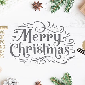 Frohe Weihnachten SVG | Handgezeichneter Schriftzug und filigraner | Cricut, Silhouette + Mehr | Weihnachtssvg | Weihnachtsshirt Svg | dxf | png | Eps