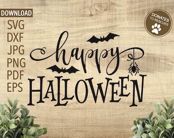 Happy Halloween SVG / Segno di Halloween in formato SVG / Halloween in formato SVG / cricut, Silhouette + altro / Camicia di Halloween in formato SVG / Pipistrelli in formato SVG / Ragno in formato SVG