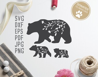 Floral Mama Oso y Bebé Osos SVG archivo de corte / mama oso svg / mama Oso / oso svg / oso bebé svg / silueta de oso / madres día svg dxf