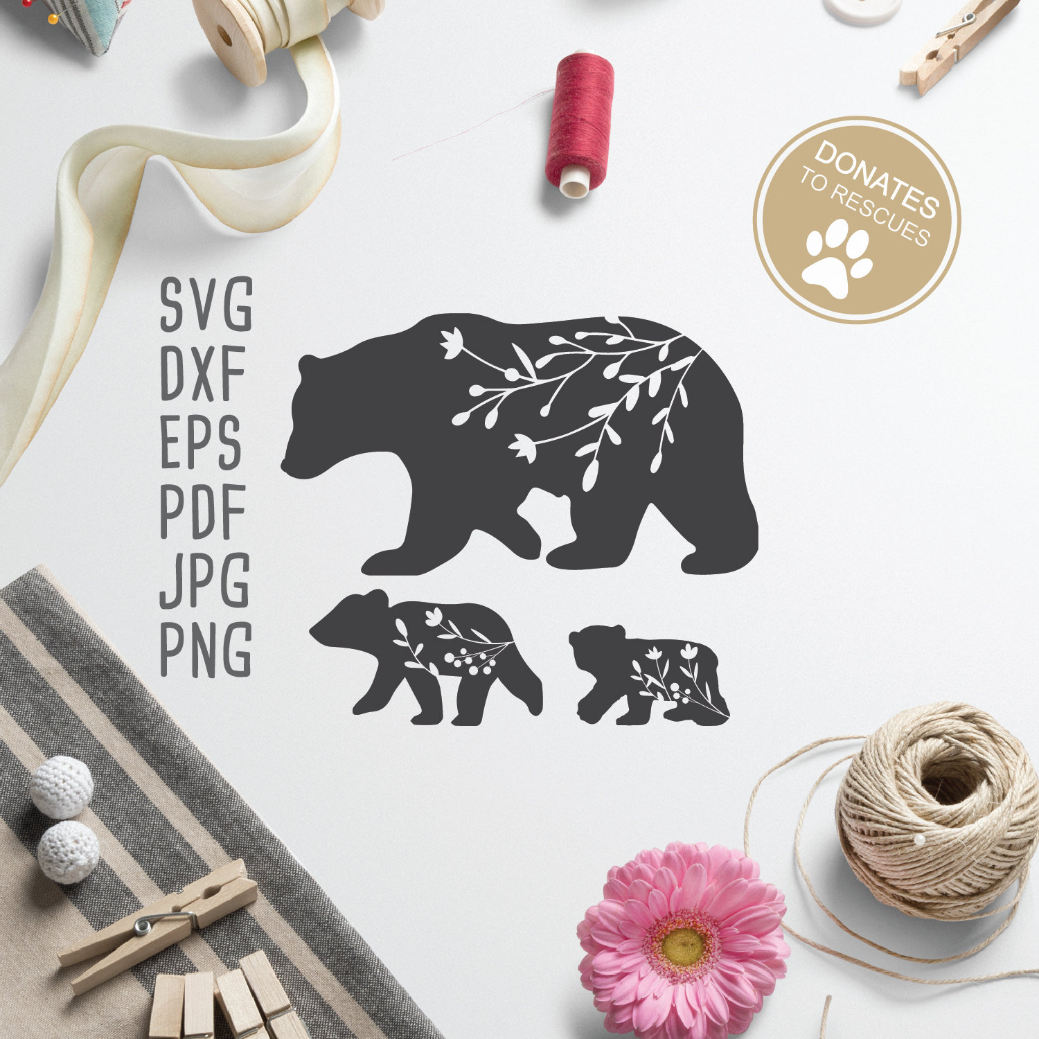 Download Floral Mama Bear And Baby Bears Svg Cut File