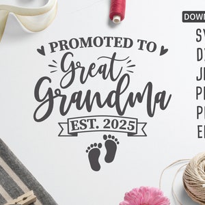 Promovida a bisavó est. 2025 SVG | Nova vovó svg | Bisavó svg | Dia das Mães svg | arquivo cortado | Cricut, Silhueta e mais