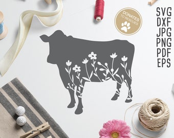 Floral Kuh Silhouette SVG | Cricut, Silhouette | Kuh Svg | Floral Kuh SVG | Kuh geschnitten Datei | Kuh-Papier geschnitten Datei | Kuh Clipart Svg | floral svg