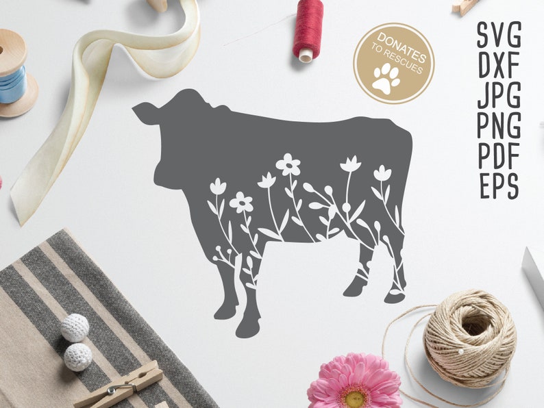 Download Floral cow Silhouette SVG Cricut Silhouette cow svg | Etsy