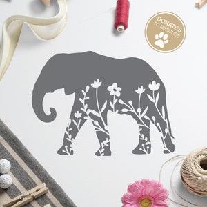Elefante Floral Silueta SVG / Cricut, Silueta + More / Elephant svg / Mama Elephant svg / Floral animal svg / Elephant paper cut file