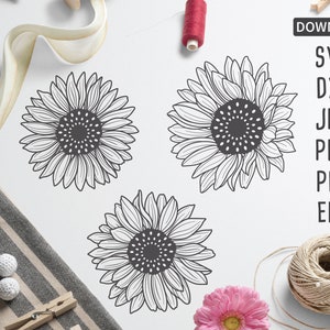 Sonnenblumen SVG | drei Sonnenblumen + Bonusblumen mit zusätzlichem Laub | Sonnenblumen Clipart svg | Cricut, Silhouette + Mehr | Sonnenblumen svg
