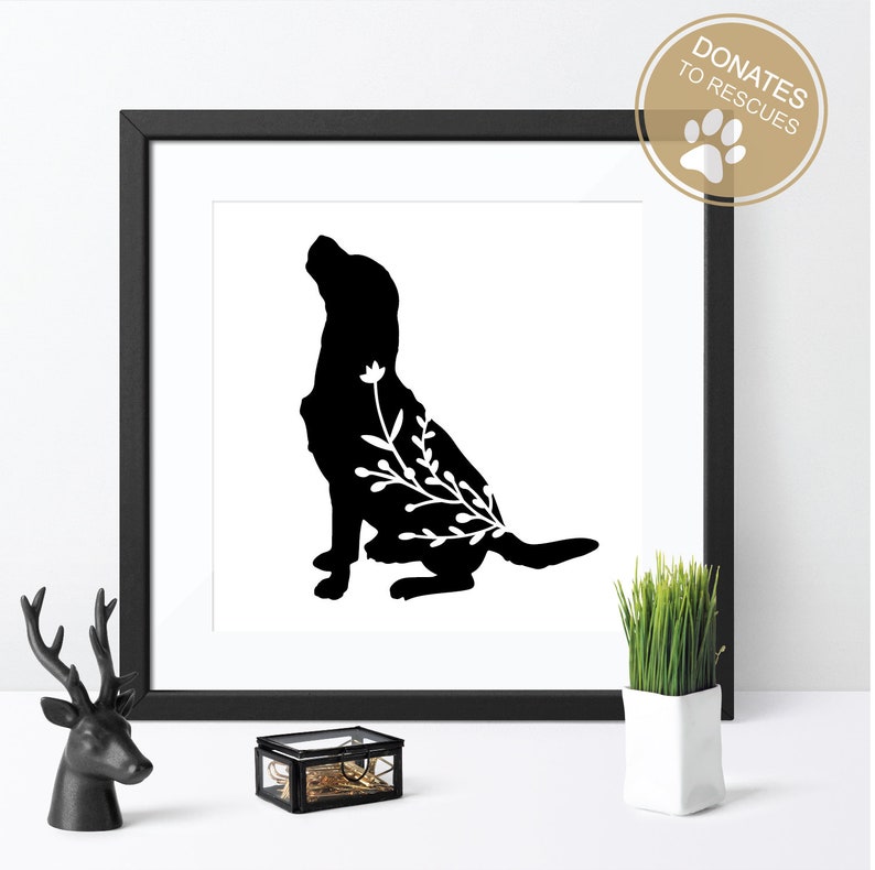 Blommig hundsilhuett SVG | Perfekt för pappersklipp, htv + mer | Hundclipart | hundsvg | hundälskare | blommig svg | bladverk | bladverkhund bild 5