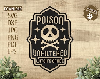 Poison Halloween Label SVG  | Cricut, Silhouette + More | Commercial use svg | Halloween svg | witch's brew svg | skull svg | spooky svg dxf