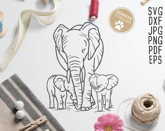 Mama and two Baby Elephants Clipart SVG | Cricut, Silhouette + More | Elephant SVG | mama and baby svg | baby elephant clipart | 2 kids svg