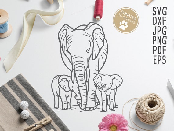 Download Mama And Two Baby Elephants Clipart Svg Cricut Silhouette Etsy