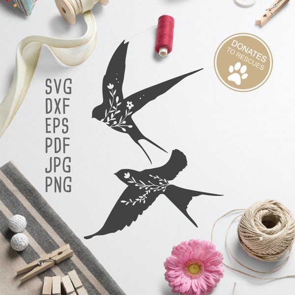 Floral Bird silhouette SVG | 2 Designs Included | SVG cut file | Birds svg | Bird svg | Boho stencil svg | Bird SVG for Cricut + Silhouette