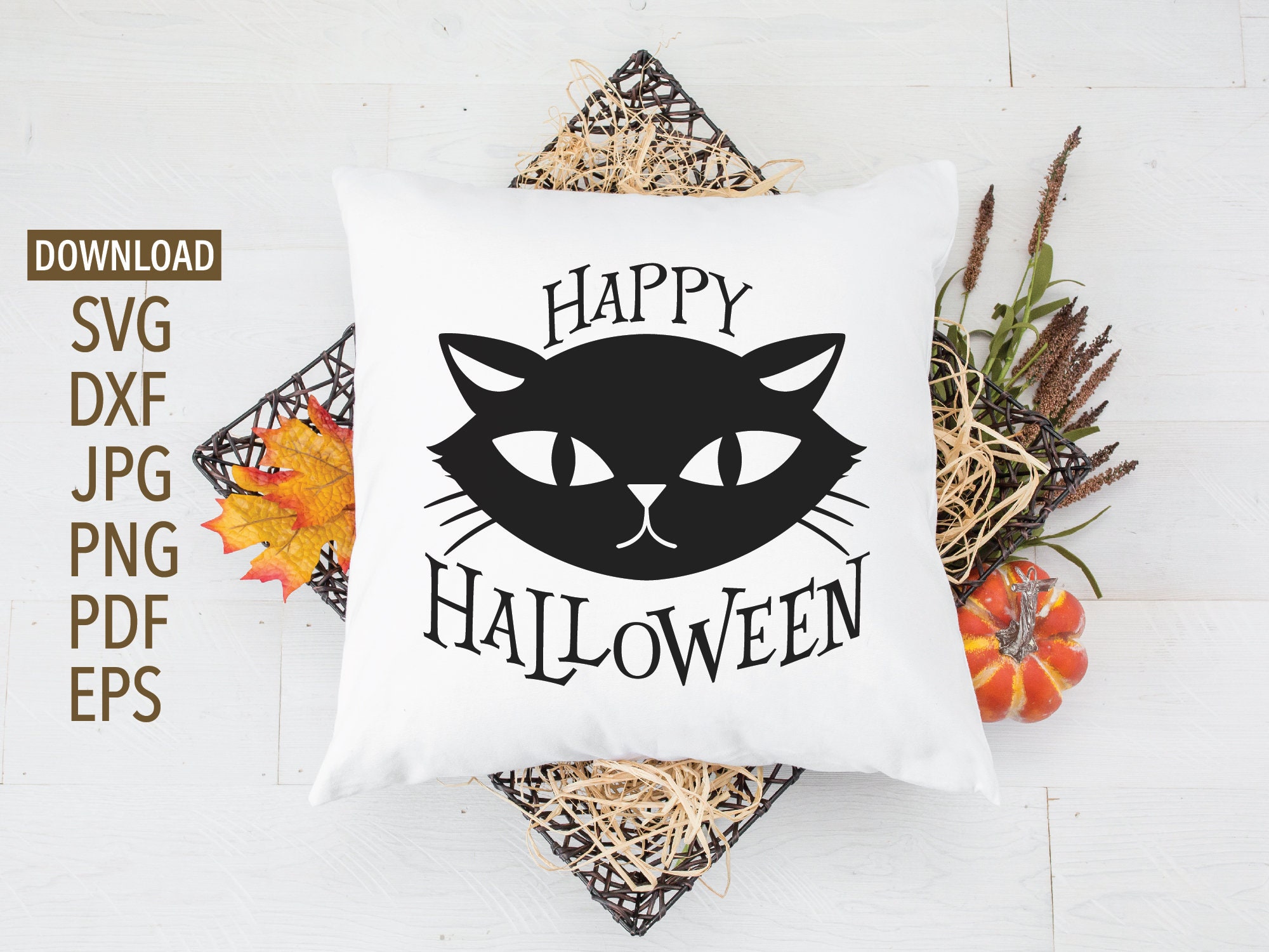 Happy Halloween Black Cat Face SVG Happy Halloween Svg | Etsy