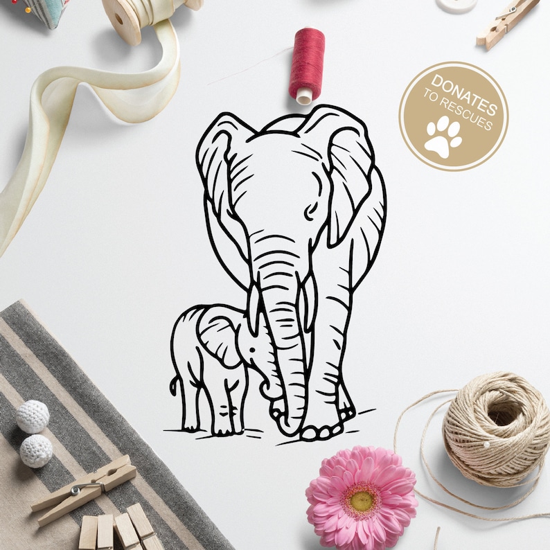 Mama and Baby Elephant Clipart SVG Cricut Silhouette More | Etsy