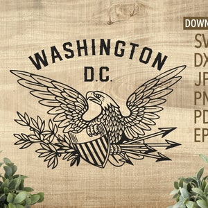 Vintage Washington DC Águia SVG | Águia Careca SVG | SVG patriótico | clipart de águia | Arquivo de corte Cricut | arquivo de corte de águia | 4 de julho svg | dxf