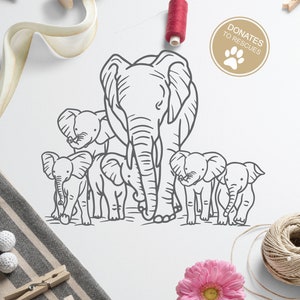 Mamãe e cinco bebês elefantes Clipart SVG | Cricut, silhueta e mais | Elefante SVG | mamãe e bebê svg | clipart de bebê elefante | 5 crianças SVG