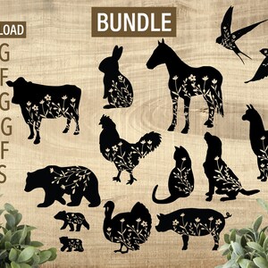 Floral dierlijke SVG bundel | Hond SVG | Kat SVG | Vogel SVG | Konijn SVG | Beer SVG | Kip SVG | Koe SVG | varken SVG | Lama SVG | Turkije SVG