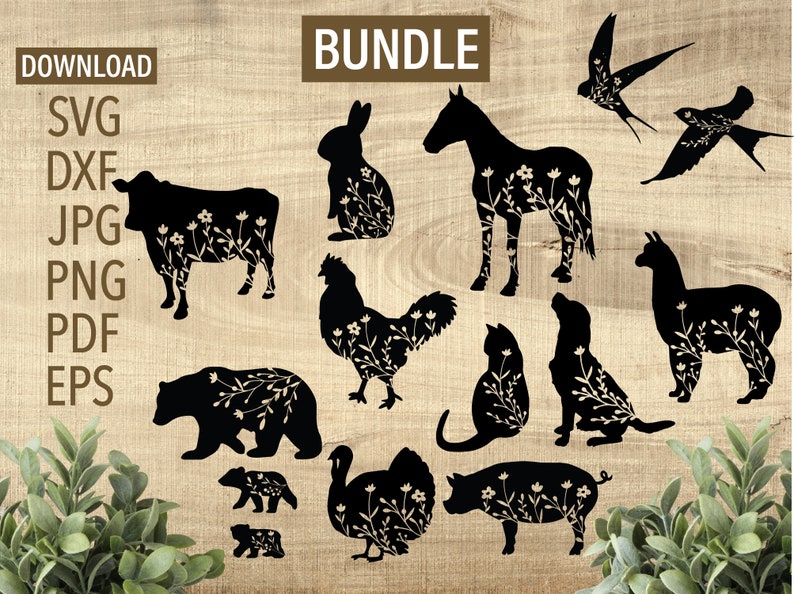 Download Floral Animal SVG BUNDLE Dog svg Cat SVG Bird svg | Etsy