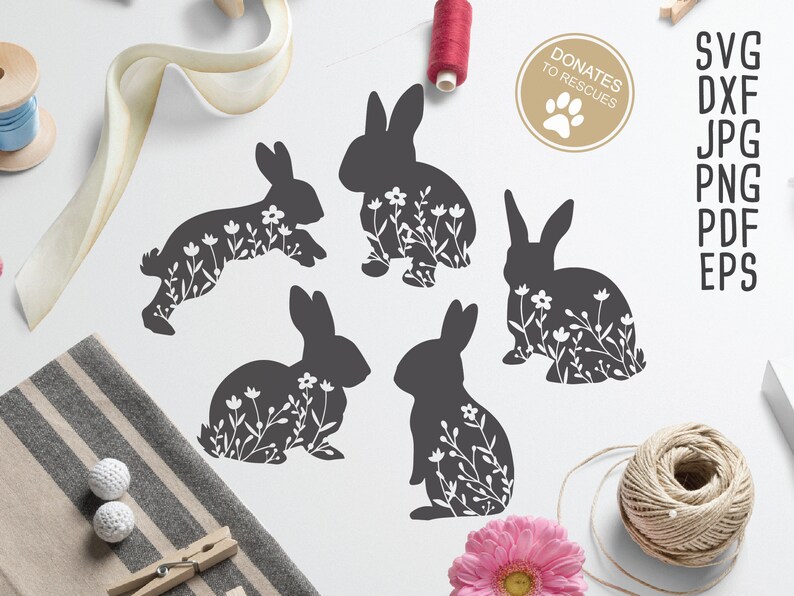 Download Floral Rabbit Silhouette SVG BUNDLE Floral Bunny SVG | Etsy