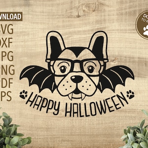 Glücklich Halloween Frenchie Fledermaus SVG | süße Halloween Svg | frenchie svg | Französische Bulldogge Svg | Cricut, Silhouette + mehr | Hundeliebhaber Halloween