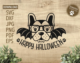 Felice Halloween Frenchie Bat SVG carino Halloween svg frenchie svg Bulldog francese svg Cricut, Silhouette cane amante Halloween