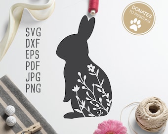 Floral Rabbit Silhouette SVG | Floral Bunny SVG | Spring svg | Easter svg | Easter bunny svg | Rabbit svg | bunny clipart | rabbit clipart |