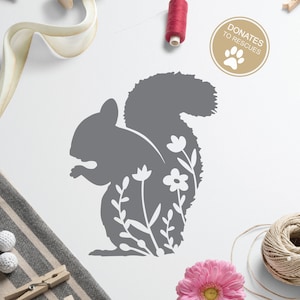 | Floral Squirrel Silhouette SVG écureuil svg | Écureuil floral SVG | | de fichier coupé par écureuil | de fichier découpée sur papier écureuil clipart svg | svg floral