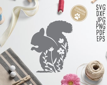 Floral Squirrel Silhouette SVG | squirrel svg | Floral squirrel SVG | squirrel cut file | paper cut file | squirrel clipart svg | floral svg