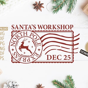 Pólo Norte Express Oficina do Papai Noel Natal SVG | selo simulado bonito do Pólo Norte svg | Cricut, silhueta e mais | Pólo Norte svg | Papai Noel SVG