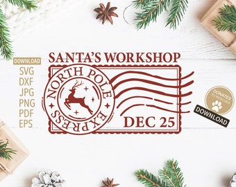 North Pole Express Santa's Workshop Christmas SVG | cute Mock North Pole stamp svg | Cricut, Silhouette + More | North pole svg | santa svg