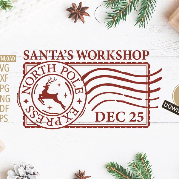 North Pole Express Santa's Workshop Christmas SVG | cute Mock North Pole stamp svg | Cricut, Silhouette + More | North pole svg | santa svg