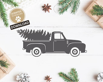 Christmas Truck SVG | Christmas Tree svg | Christmas Truck Clipart | Vintage Truck svg | Cricut, Silhouette + More | red truck svg | truck