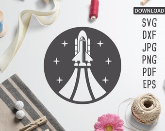 Retro Space Shuttle Badge SVG | Cricut, Silhouette + More | Space svg | outer space svg | astronaut svg | space shuttle svg | kids svg | dxf