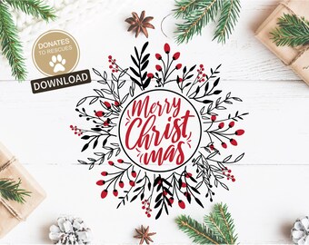 Merry Christmas Wreath SVG with separate color layer files | Christmas sign svg | Christmas shirt svg | christmas svg | holiday svg | Winter