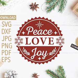 Peace Love Joy Étiquette de Noël SVG | Cricut, Silhouette + Plus de | Noël svg | Signe de Noël svg | Chemise de Noël svg | paix svg | png