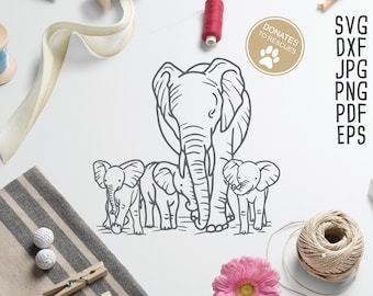 Mama and Three Baby Elephants Clipart SVG | Cricut, Silhouette + More | Elephant SVG | mama and baby | baby elephant clipart | 3 kids svg