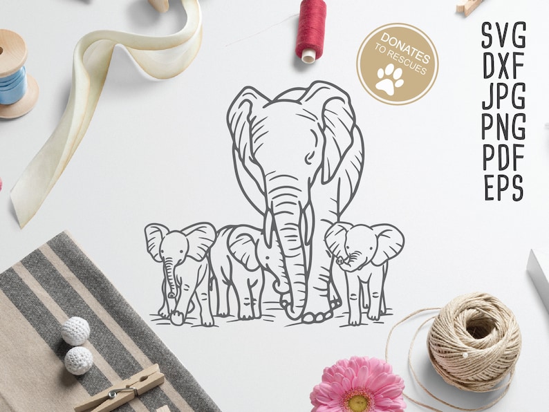 Download Mama and Three Baby Elephants Clipart SVG Cricut ...