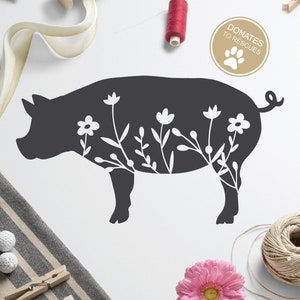Floral pig Silhouette SVG | Cricut, Silhouette | pig svg | Floral pig SVG | pig cut file | pig paper cut file | pig clipart svg | floral svg