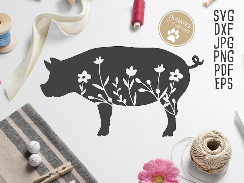 Download Floral pig Silhouette SVG Cricut Silhouette pig svg | Etsy