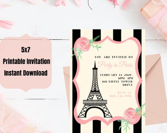 Paris Eiffel Tower Birthday Invitation-Paris Theme Digital Invite-Paris Party Invitation- Printable Paris Invitation for Bridal Baby Shower