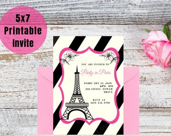 Paris Eiffel Tower Birthday Invitation-Paris Theme Digital Invite-Paris Party Invitation- Printable Paris Birthday Card- Bridal- Baby Shower