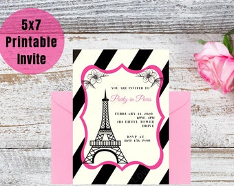 Convite de aniversário da Torre Eiffel de Paris - tema de Paris Convite digital - convite de festa de Paris - cartão de aniversário de Paris para impressão - noiva - chá de bebê