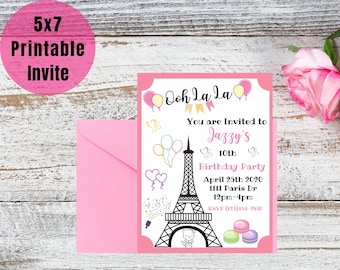 Paris Eiffel Tower Birthday Invitation- Custom Paris Theme Invite-Personalized Paris Party Invitation- Printable Paris Birthday décor